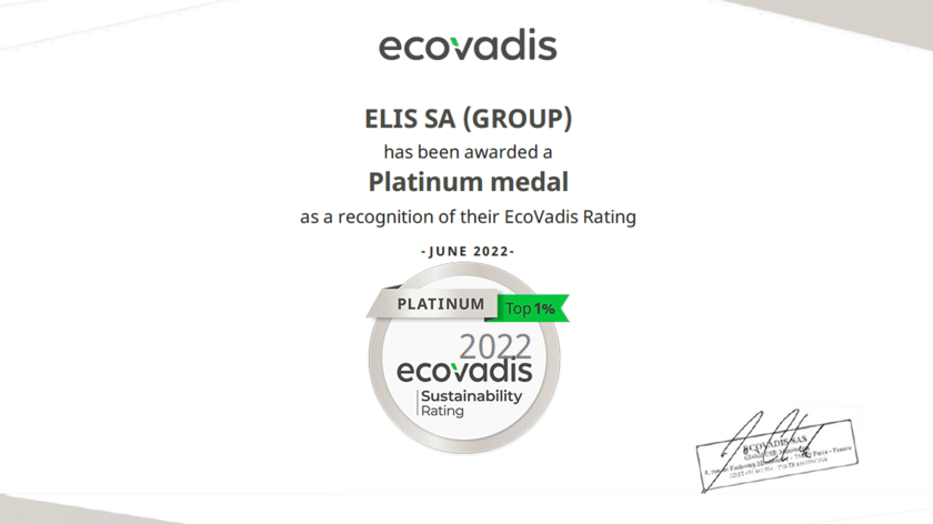 Certifikát EcoVadis Elis 2022